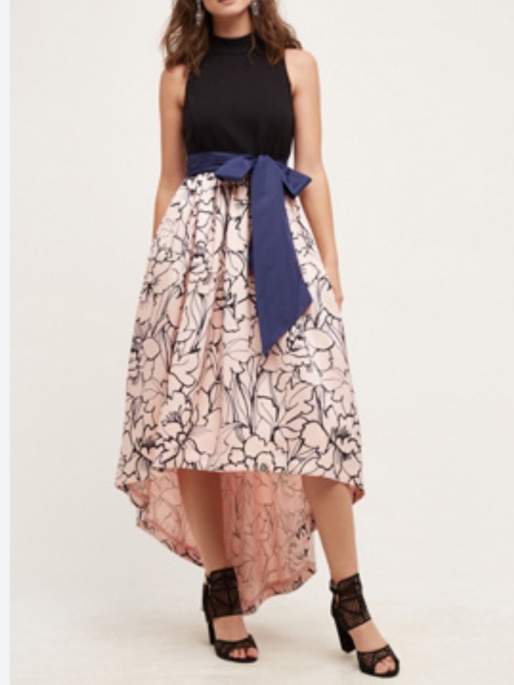 Moulinette Soeurs Anthropologie Sumi Maxi Dress High Low  Pink Black 2 NWOT